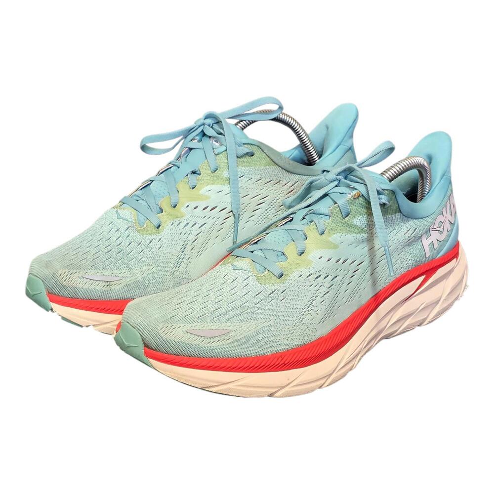 Hoka One One Clifton 8 Wide Womens Size 10.5 D Aqua Blue Coral Running Shoes SB2